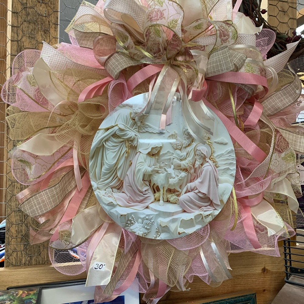 Pink and Cream Nativity Wreath